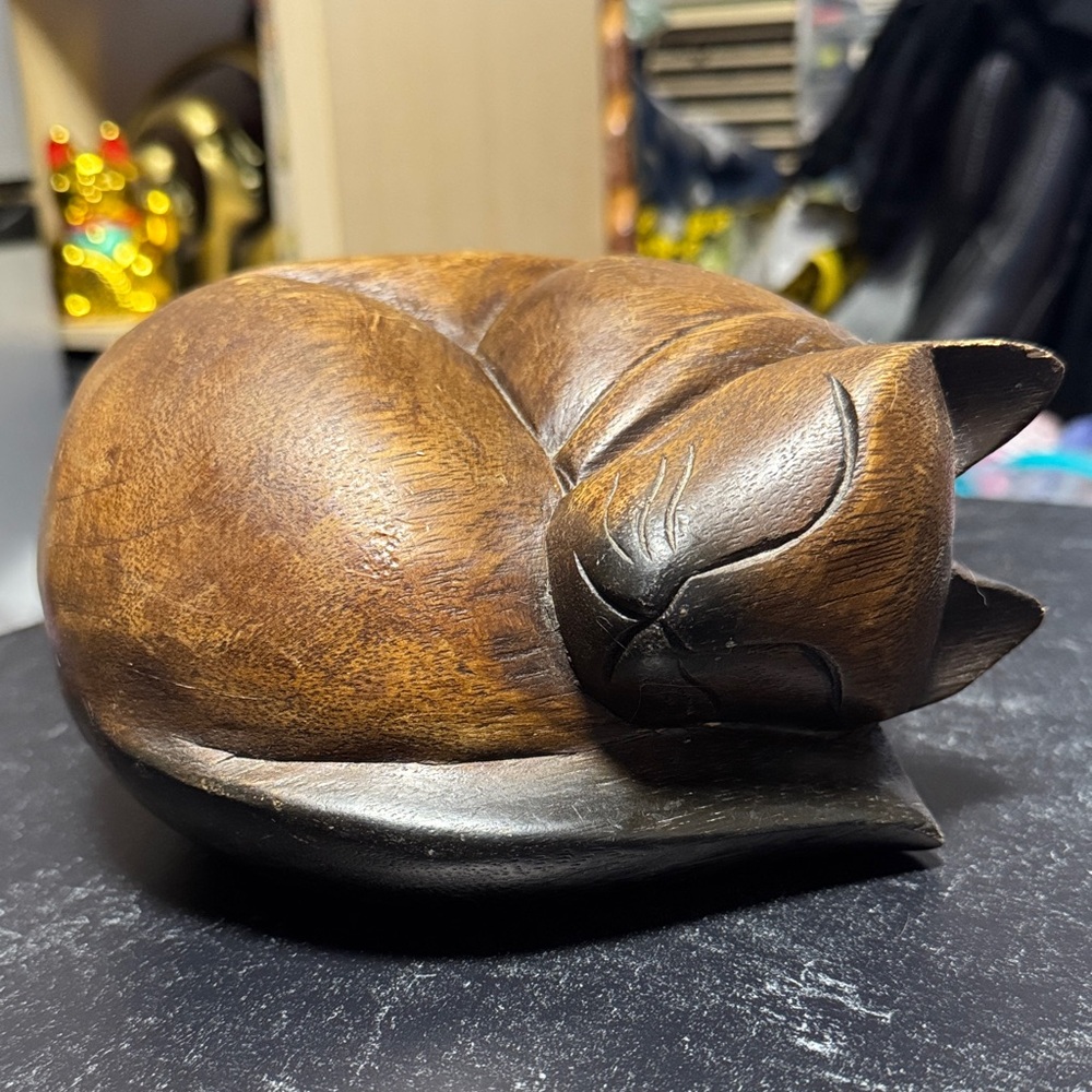 Wooden Cat Figurine made in Thailand